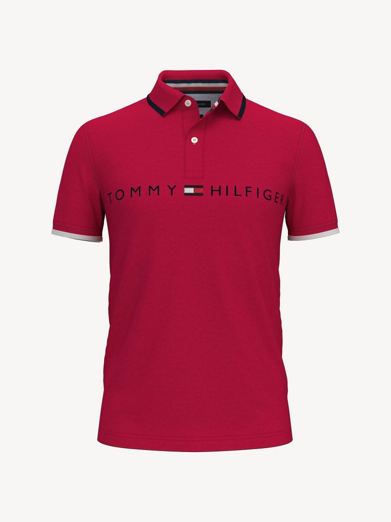 Férfi Tommy Hilfiger Slim fit logo Polos Piros | HU 1093SGL